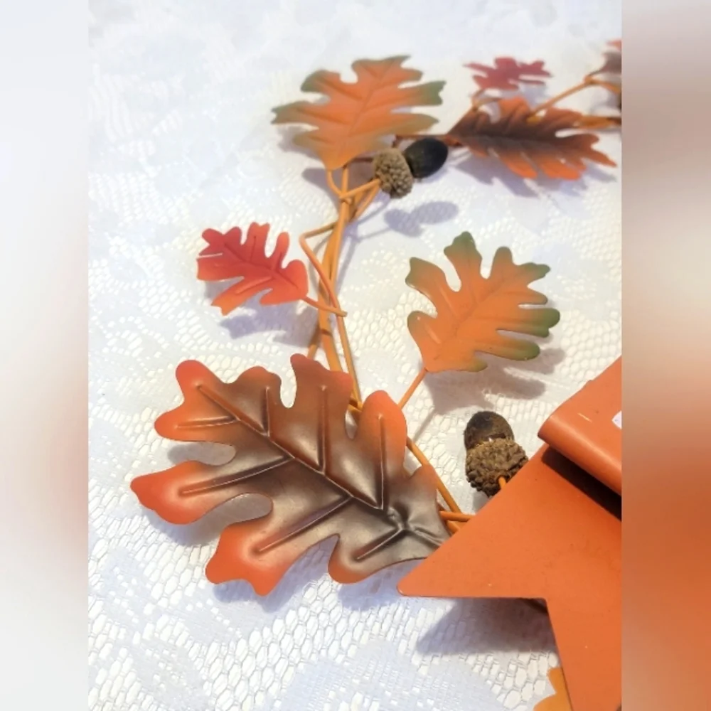 Fall Welcome Sign Metal Autumn Leaf Color Oak Acorn Wreath Door Wall Home Decor